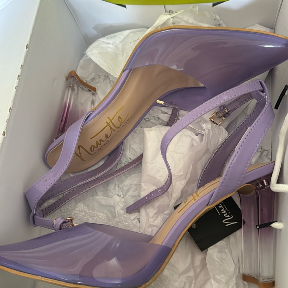 Nanette Lepore clear purple sandals